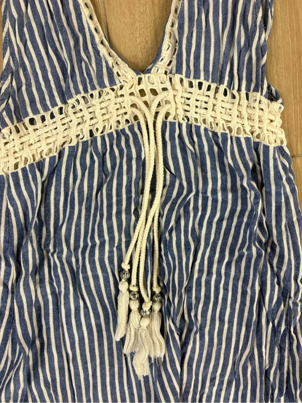 blue island Blue & Cream Striped Crochet-Trim Swim Coverup